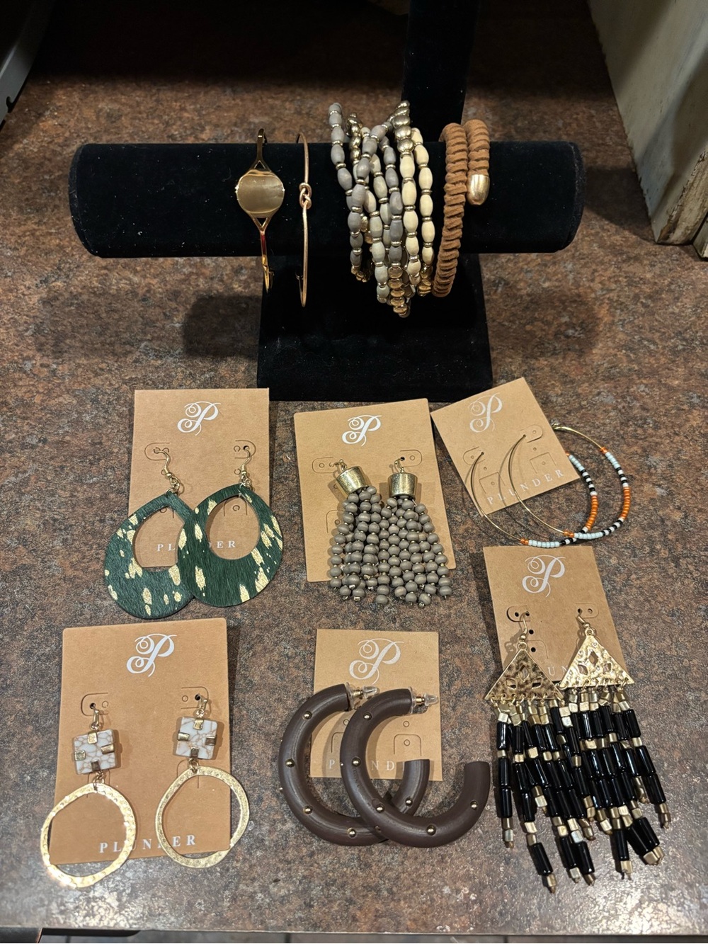 Plunder Green Teardrop & Mixed Neutral Earring Set